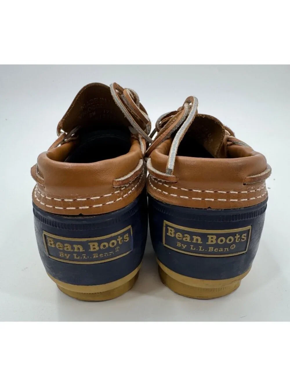 L.L.Bean Bean Boots Womens 8 Duck Boots Navy Brown Leather Lace Up